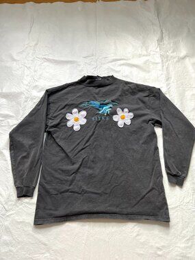 Vintage t shirt 90s XL Sitka Alaska whale flowers black gray long sleeve tee